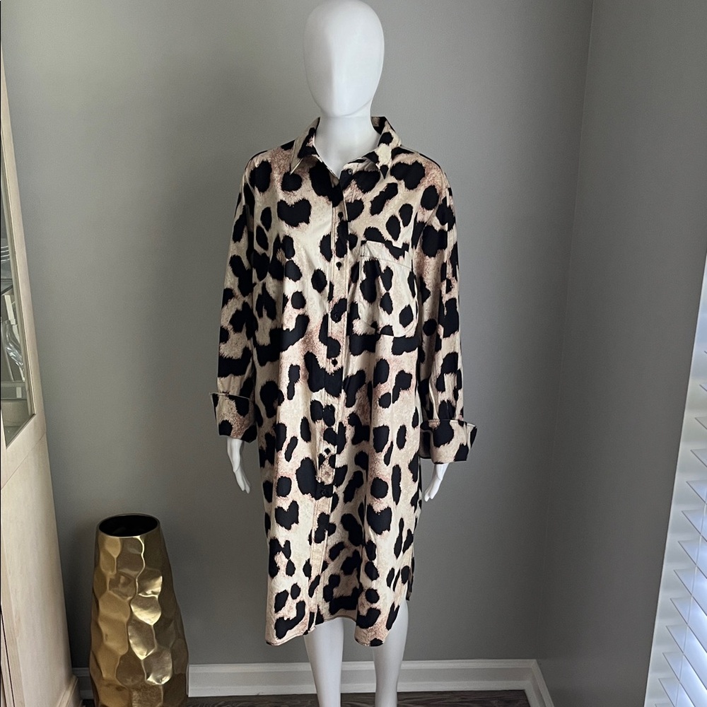 H&M Leopard Print Long Shirt Dress Size L - Picture 3 of 11